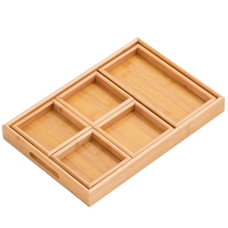 Bamboo Wood Serving Tray with Handles for Ottoman Coffee Table Decorative Rectangular Tray for Living Room  and Kitchen