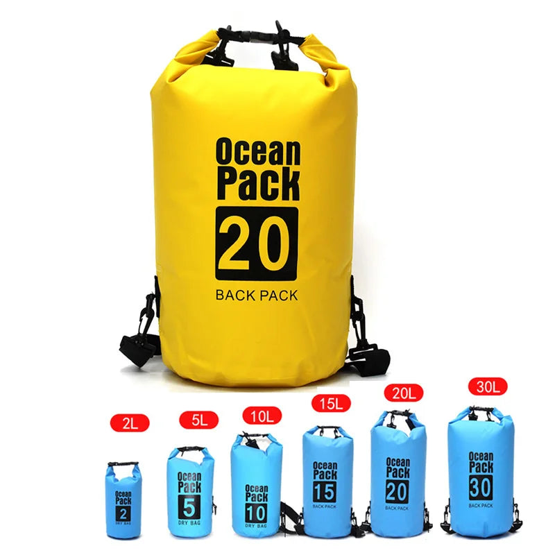 2L/5L/10L/15L/20L/30L PVC Outdoor Sport Waterproof Storage Dry Bag for Canoe Kayak Rafting Swimming Travel Kit Sack Backpack