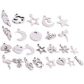 30pcs/lot No Fade Charms 316 Stainless Steel Feather Leaf Moon Star Heart for Necklace Pendant Charms Diy Jewelry Making