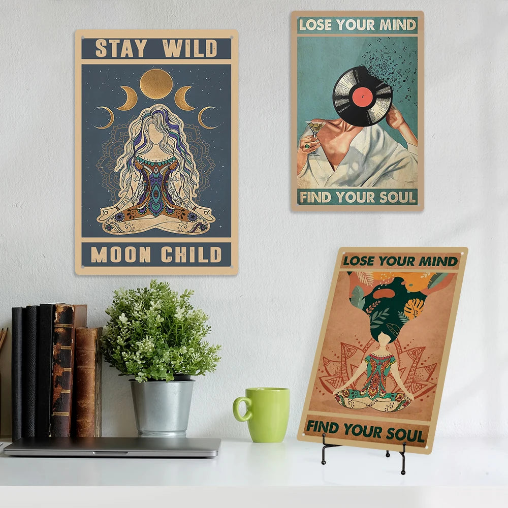 Putuo Decor Yoga Style Theme Metal Printing Poster Sign Retro Tin Wall Sign Gym Home Living Room Decor