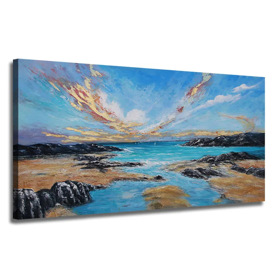Original Art Factory Modern Digital Printed Blue Sea Beach Wall Painting Scenery Subject Canvas for Home Decor