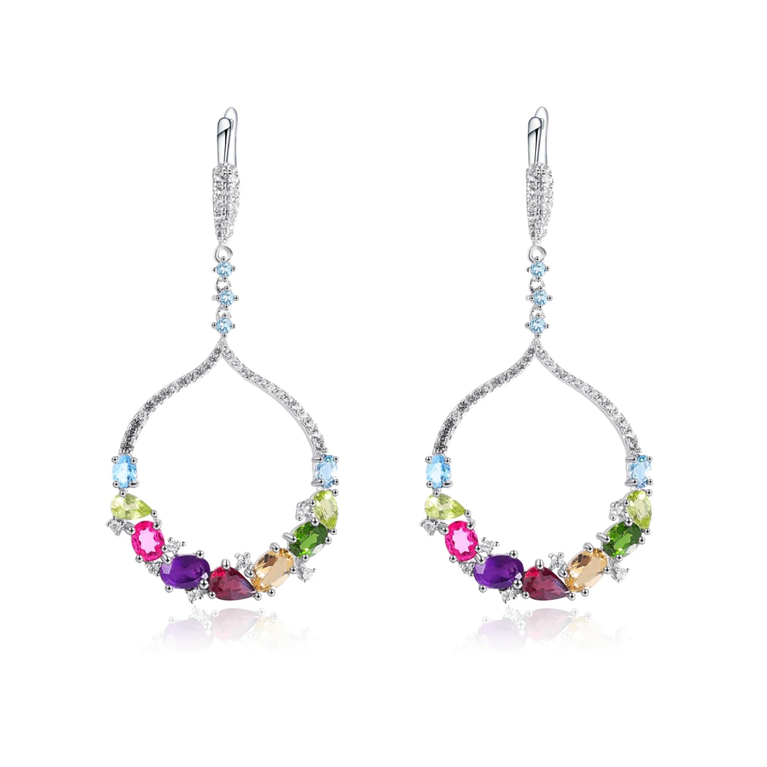 W0490 Abiding Jewelry Custom 925 Sterling Silver Natural Mix Colorful Gemstone Large Round Drop Earrings for Women