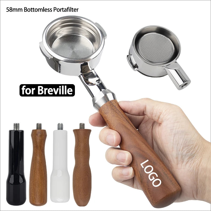 Custom Logo Coffee Machines 304 Stainless Steel Replacement Handle 58mm Espresso Bottomless Portafilter for Breville 9 Series MegaBDM