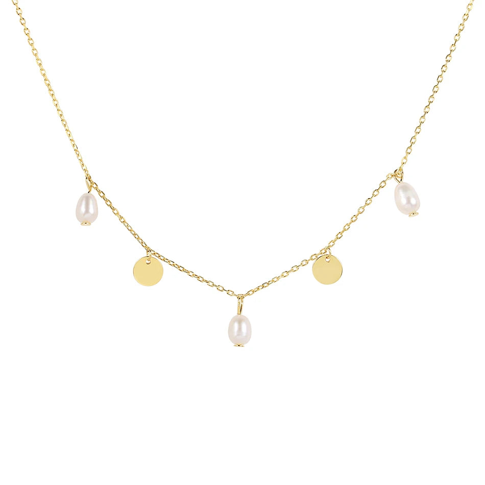 Nagosa  High Quality Station Necklaces Classic 925 Sterling Silver Disc Freshwater Pearl Necklace for Women