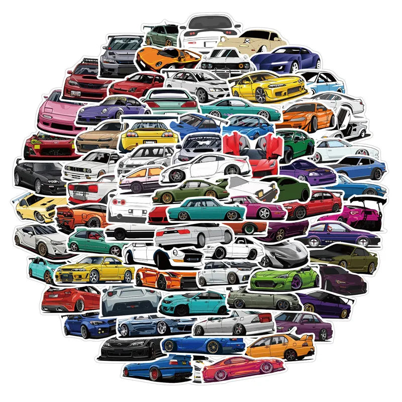 100pcs JDM Racing Car Stickers Vinyl Waterproof Stickers Japanese Racing Car Stickers for Kids Teens Boys Adults