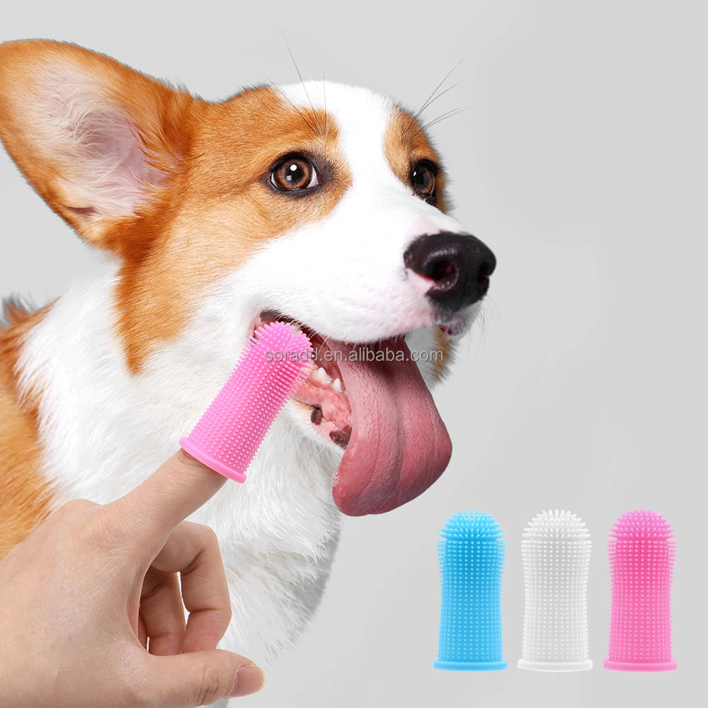Pet Dental Care Silicone 360 Degree Puppy Pet Dog Tooth Brush Finger Toothbrush Kit with Soft Bristles for Teeth Cleaning