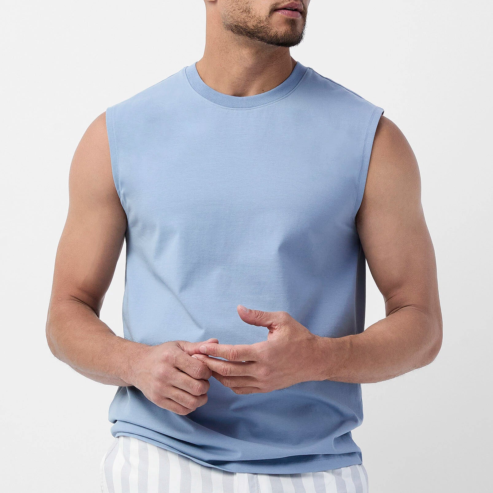 Custom Men's Stretch Cotton Sleeveless T Shirts Crew Neck Solid Color Blank Vest
