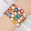 GO2BOHO Lucky Evil Eye Women Bracelet Real Pearl Colorful Beads Wild Stretch String Pulseras Mujer Boho Jewelry Bracelet
