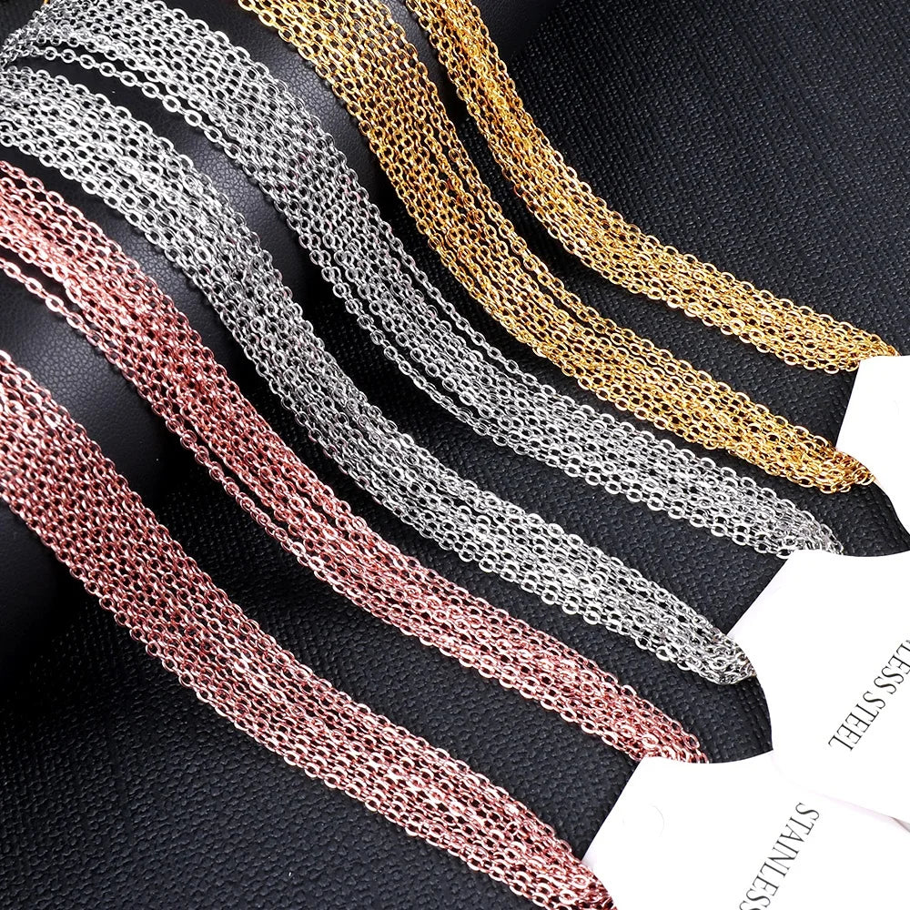 Fashion Jewelry Custom Waterproof Gold Steel Color Rose Gold Black Stainless Steel Chain 1mm*45cm Cable Chain for Women Men