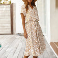 Ladies Bohemian Leopard Print Shirt Dress Women Casual Midi Holiday Summer Dress Female A-line Loose Women Beach Dress Vestidos