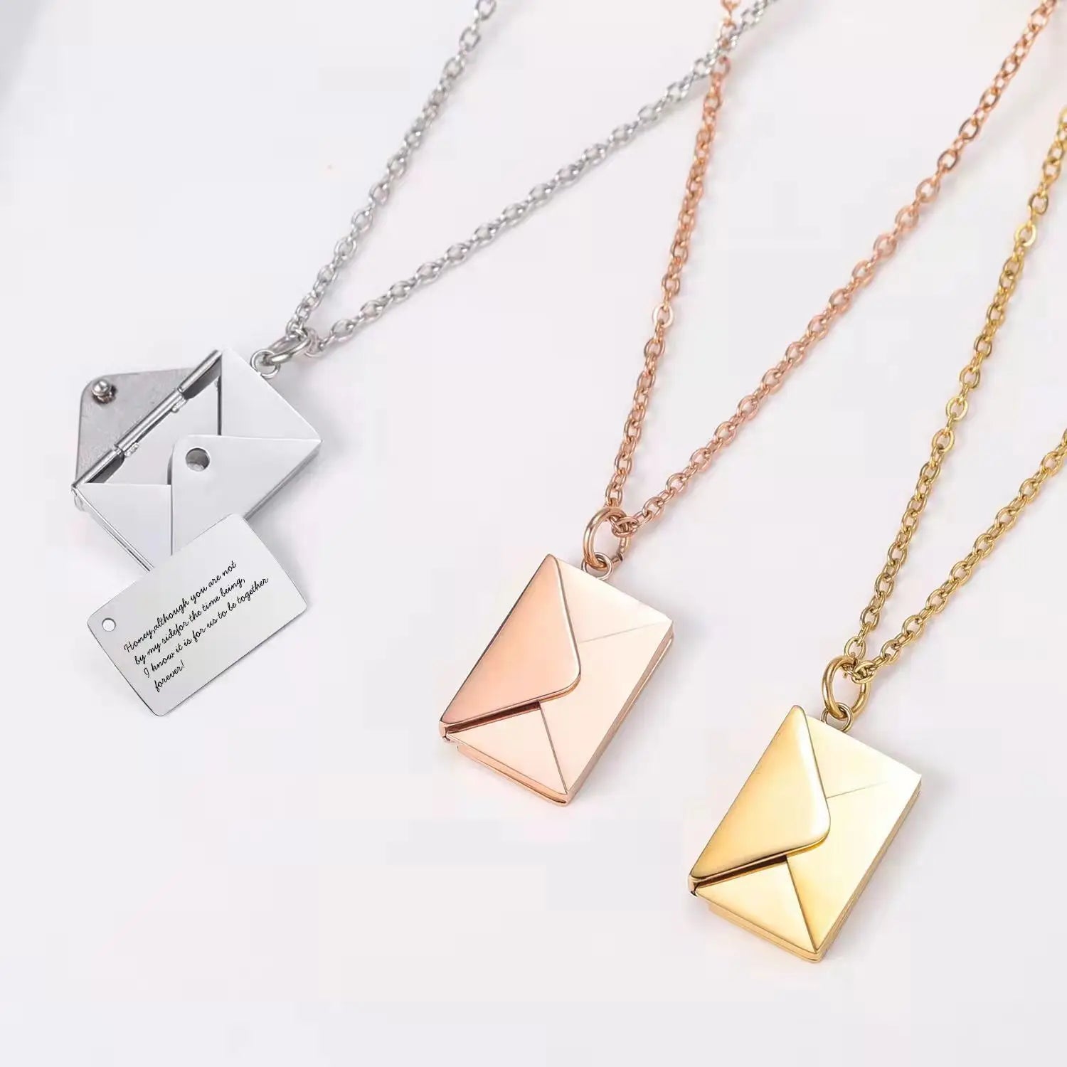 Trendy Party Envelope Gold Plated Stainless Steel Choker Necklace with Engraved Pendant Tarnish Free