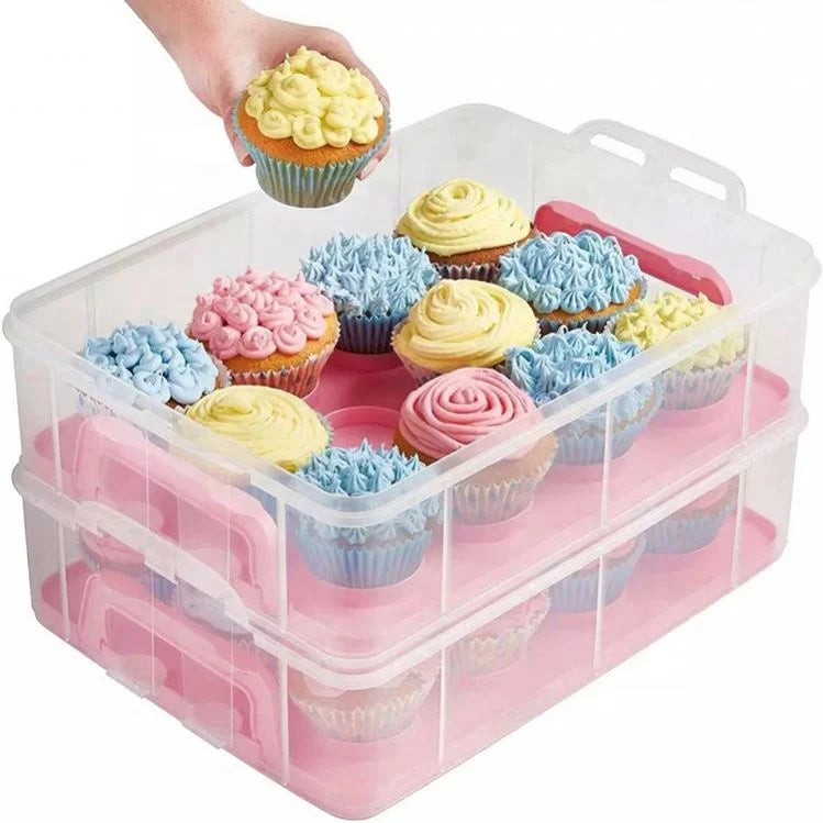 2-4 Tiered Plastic Cupcake Storage Box Portable Carrier Cake Dessert Muffin Cup Packaging Box
