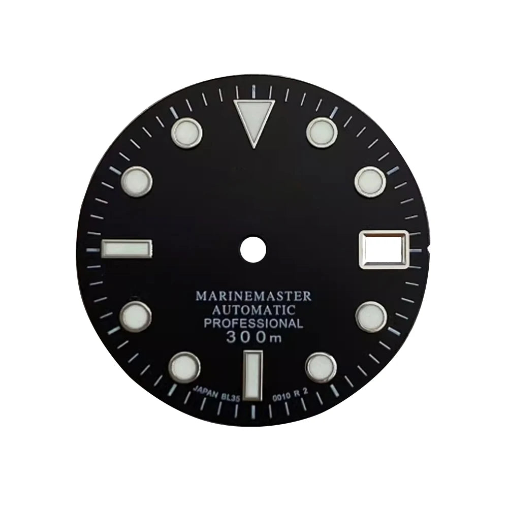 Single Calendar with Iron Window 28.5MM Watch Dial Green Luminous Replacement for NH35 Automatic Movement Spare Part