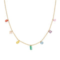 Women's Summer Fashion Gold Plated Necklace with Rainbow Zircon Dangle Charm Stainless Steel Link Chain Jewelry