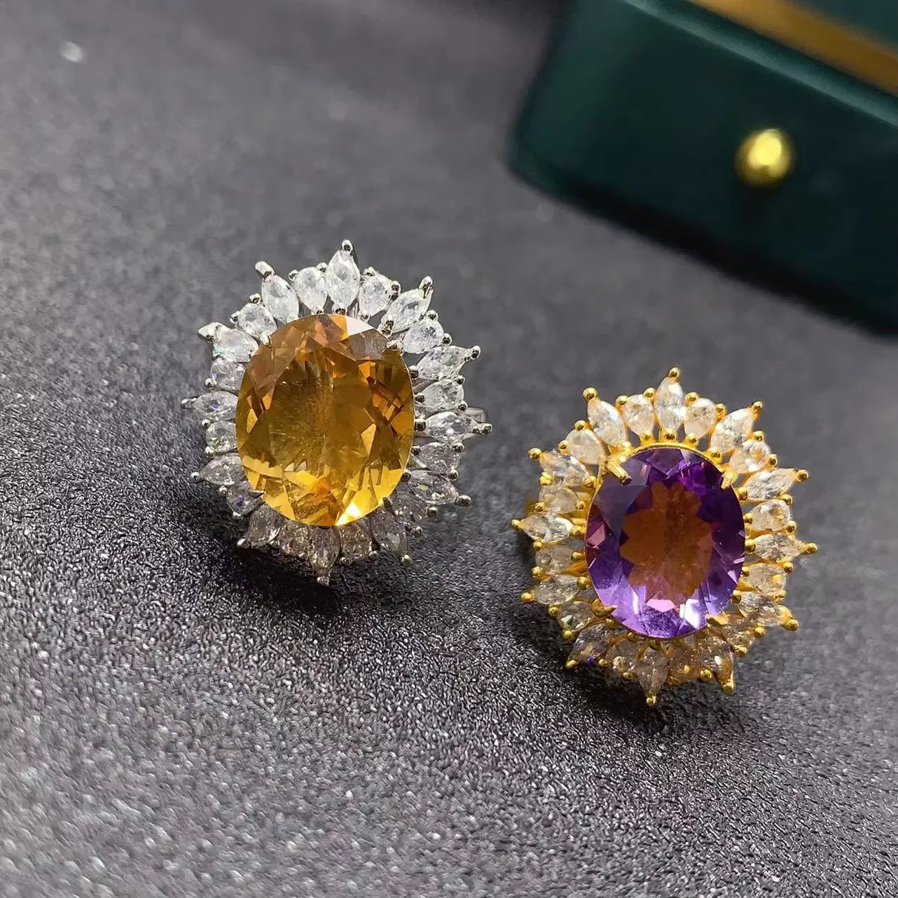 Wholesale 925 Sterling Silver Unique Personalised Crystal Rings New Design 10*14mm Natural Zircon Rings