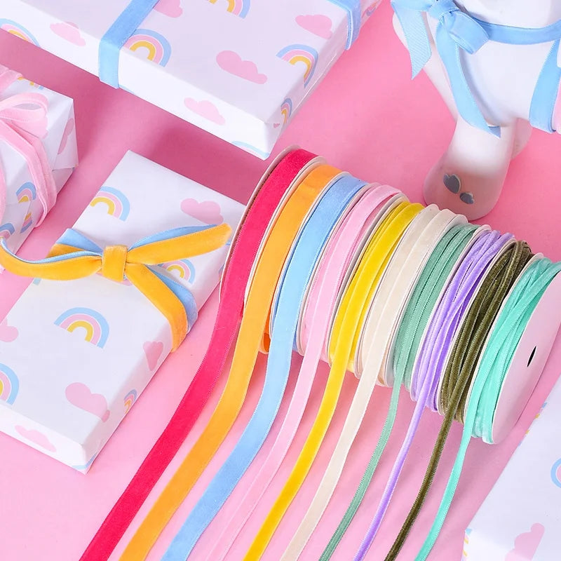 Ribbon Wholesale Colorful Soft Single Side Dark Brown Pink Velvet Ribbon Roll 100 Yards for Jewelry Box
