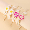 Handmade Boho Summer Holiday Beaded Bracelets Adjustable Woven Sea Puka Shell and Plumeria Frangipani Flower Charm