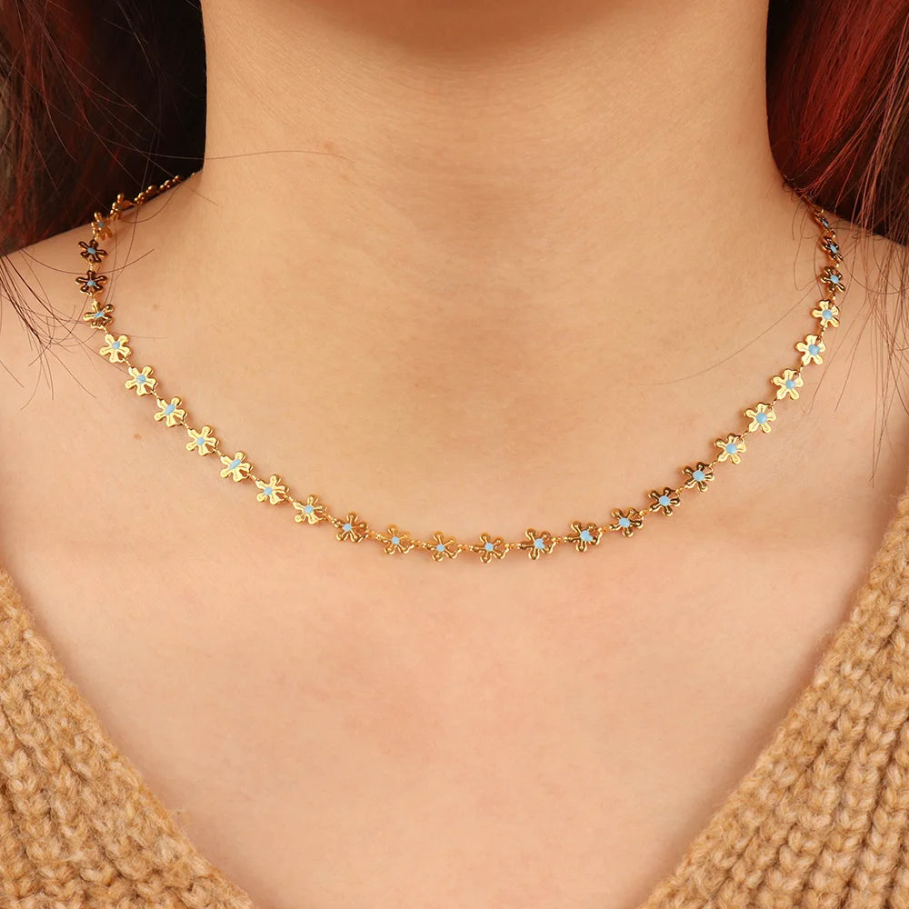 Chris April Stainless Steel PVD Epoxy Softceramic Enamel Flower Choker Necklace