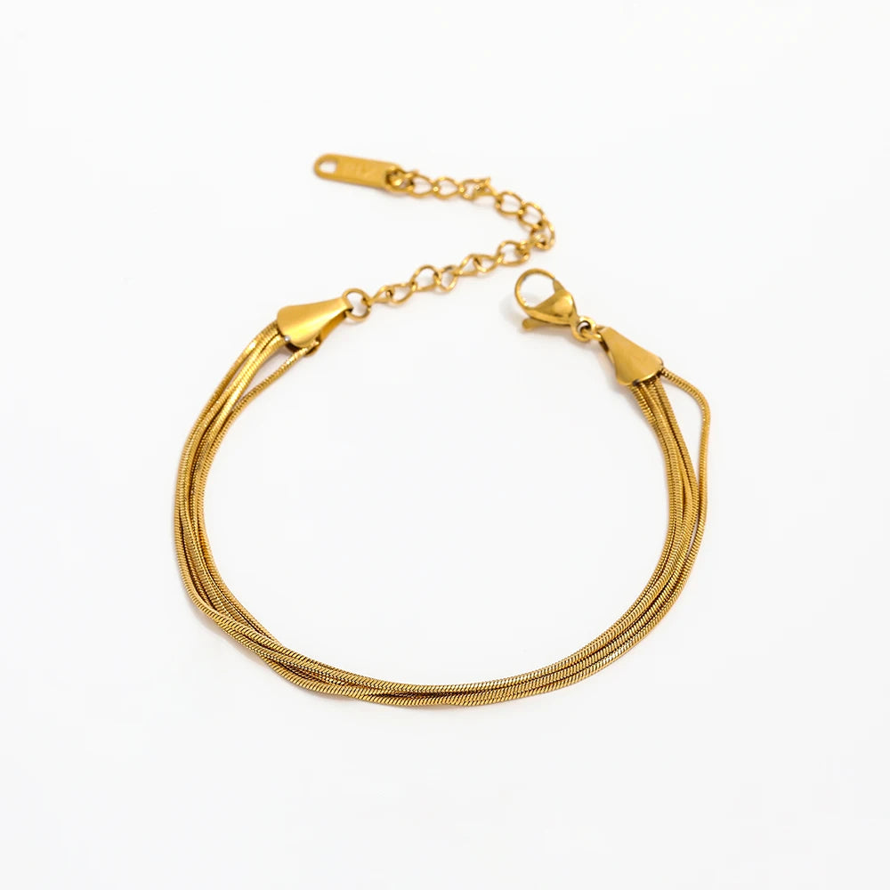 High End 18k Gold Plated Stainless Five Layers Snake Chain Bracelet for Women Wholesale Fashion Jewelry