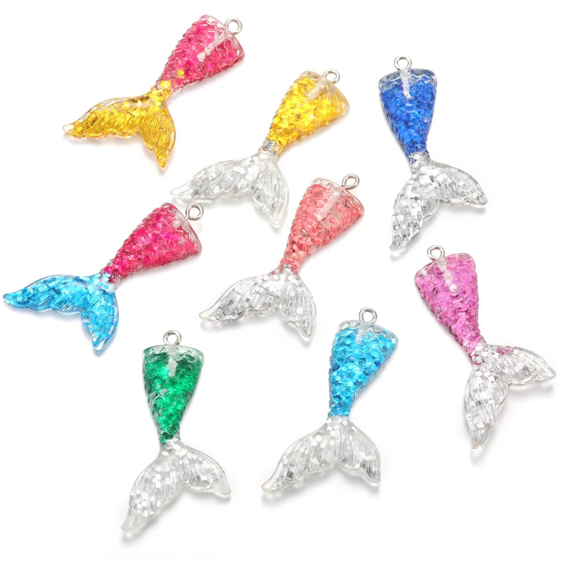 Resin Colorful Under the Sea Wedding Party Bridal Shower Birthday Cake Decor Colorful Sequins Mermaid Tail 46*24*7mm W406