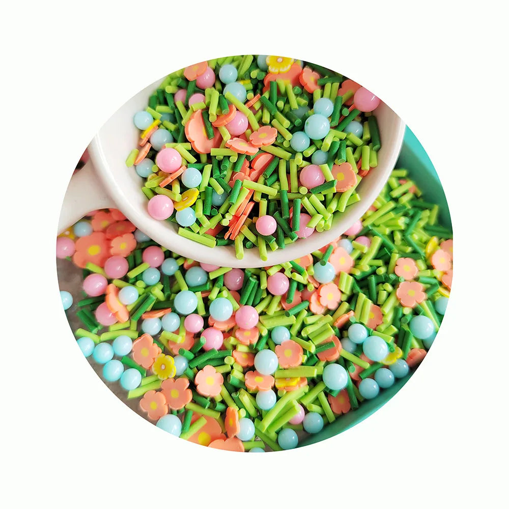 500g Mixed Customized Flower Slices Slime Polymer Clay Long Green Sprinkle with Beads DIY Nail Art Decoration Slime Resin Filler