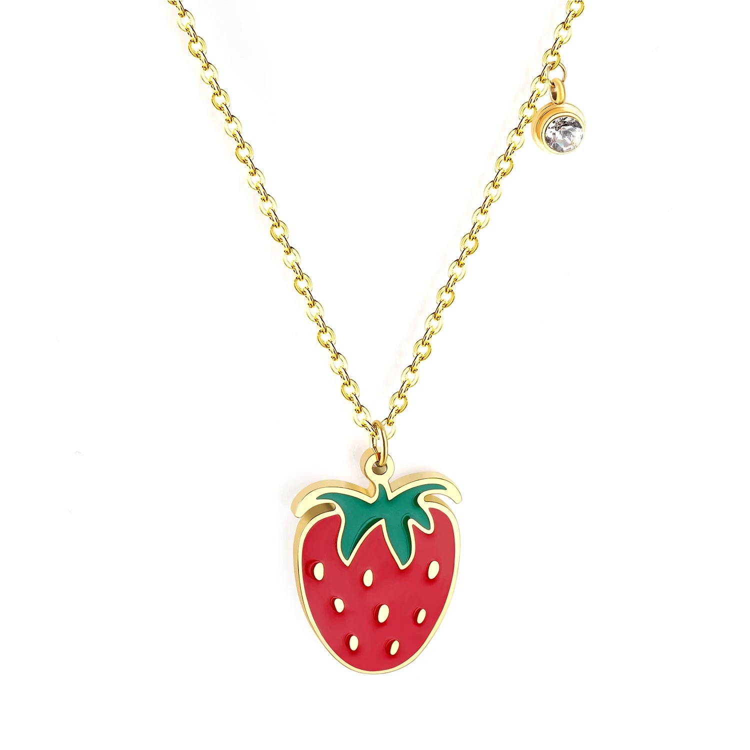 Fashion Women Necklace Jewelry Beauty Strawberry with Zircon Pendant Necklace Jewelry Quality Stainless Steel Jewelry Gift