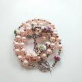 2023 XIMAI Hot Selling Pink Glass Rosary Beads Cross Pendant Necklaces Pearl Crucifix Religious Jewelry