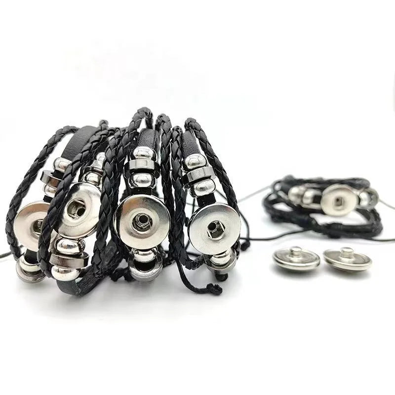 Multilayer Button Leather Rope Buckle Woven Bracelet Creative 18mm Buckle Inner Diameter for DIY Patterned Gem Bracelet