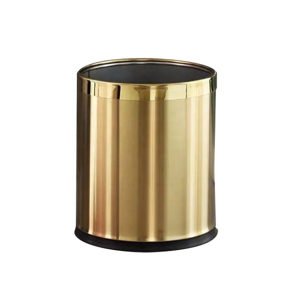 Beelee Stainless Steel Gold Trash Can Double Layer 10L Waste Garbage Bin Without Lid