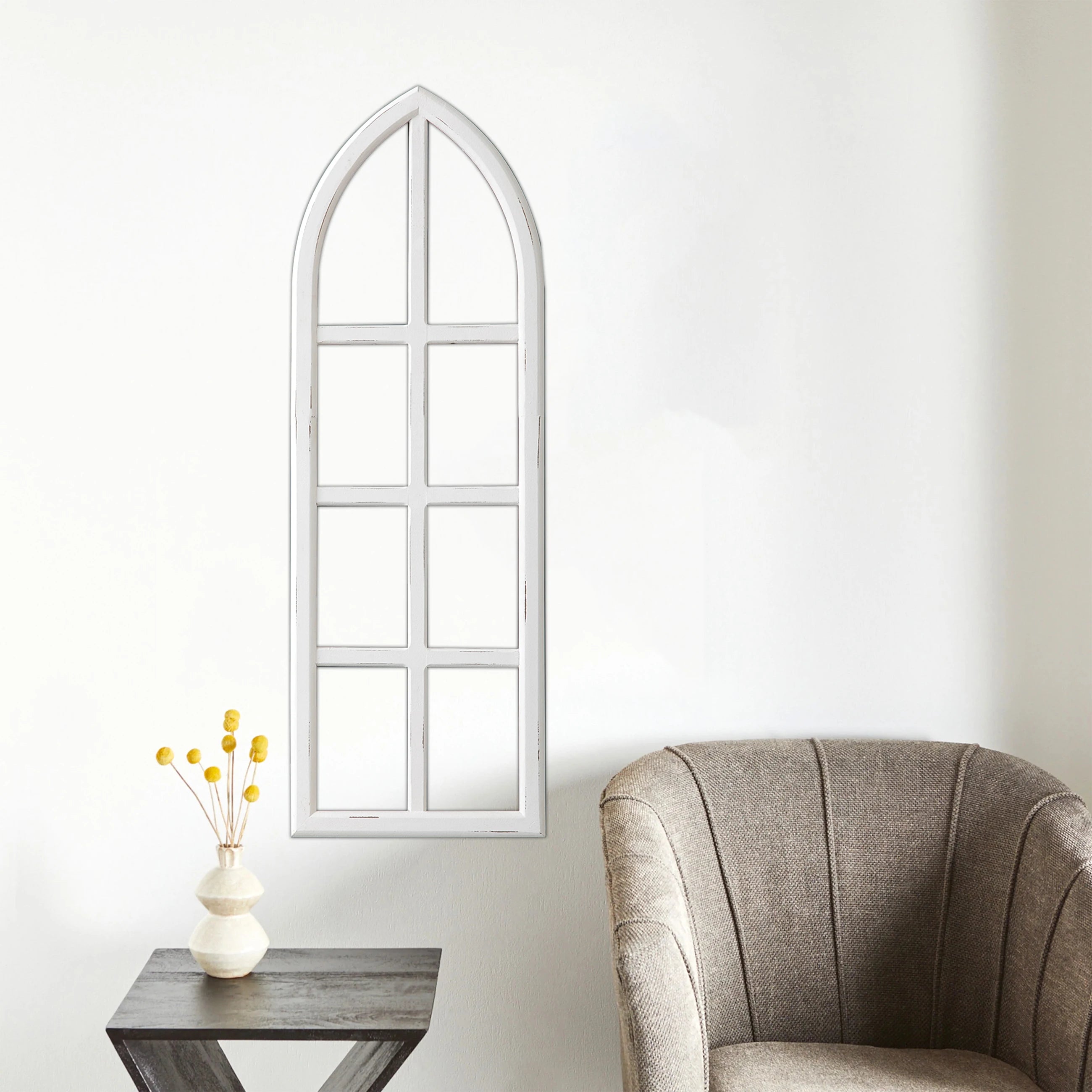 Farmhouse Handmade Luxury Rustic Wood Wall Mounted Hanging Arched Window Frame Pane Cathedral Window Display Frames Wall Decor