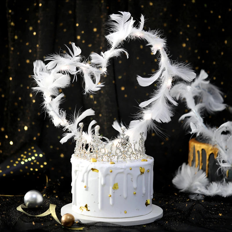White Feather Cake Topper for Birthday Wedding Party Cake Decoration Baking Dessert Valentine's Day Cake Decoration XQ220