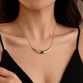YF3985 French Retro Stainless Steel Jewelry 18k Gold Plated Crescent Shaped Colorful Natural Stone Waterproof Women Necklace
