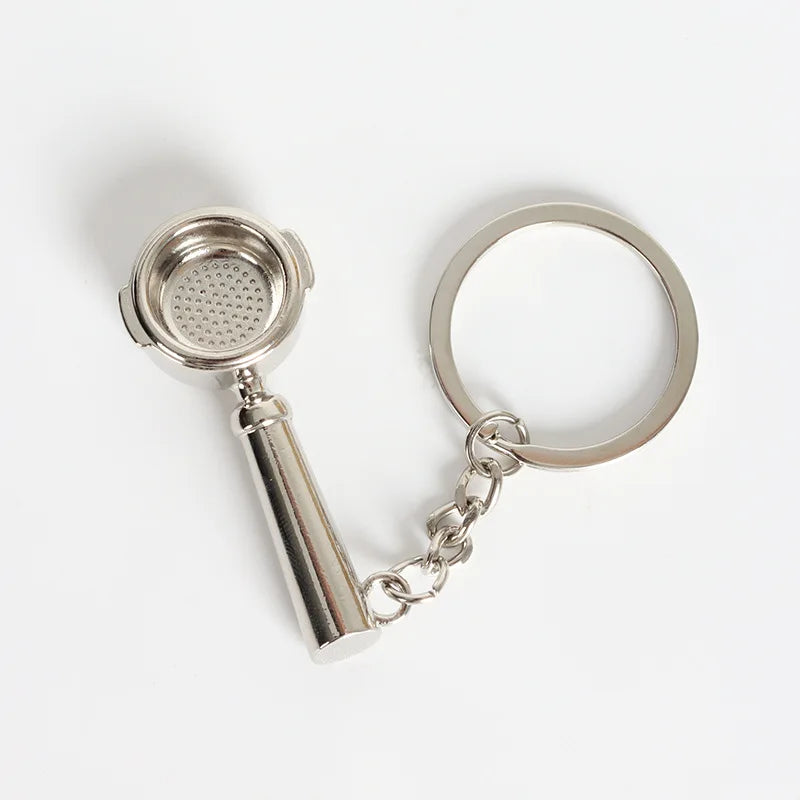Zinc Alloy Cartoon Coffee Portafilter Pendant 3D Keychain Charm Fashion Carabiner Key Ring for Bag and Car Use