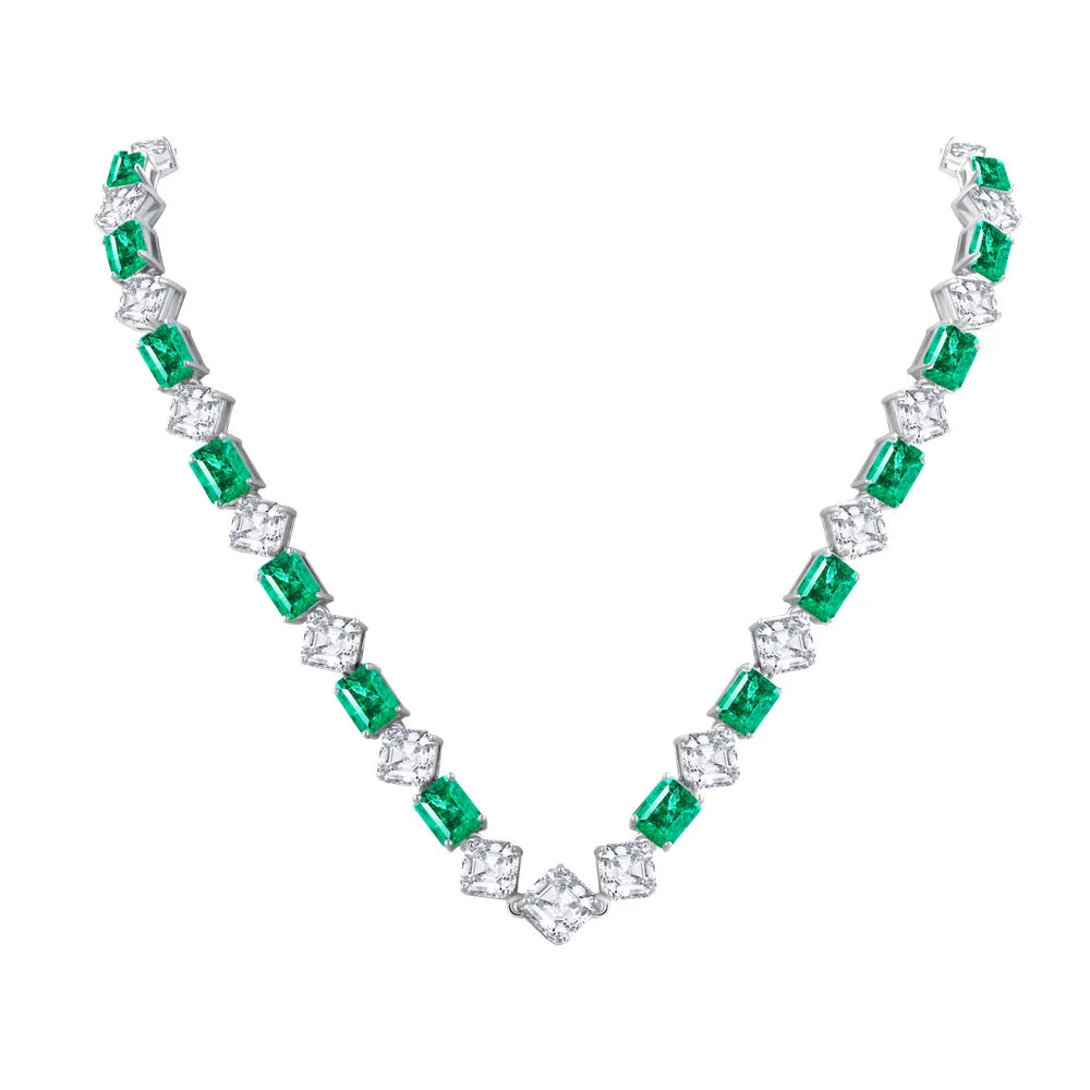 8A Emerald Cut Cubic Zirconia Tennis Chocker Necklace 925 Silver Personalized Luxury Green Emerald Women Necklace Jewelry