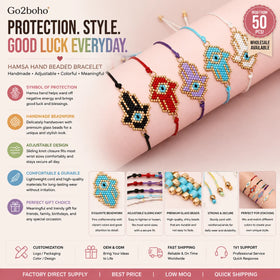 Go2boho Evil Eye Bracelets Handmade Miyuki Tiny Seed Beads Braided Hamsa Hand Chain Party Gifts Bohemian Jewelry for Women Men