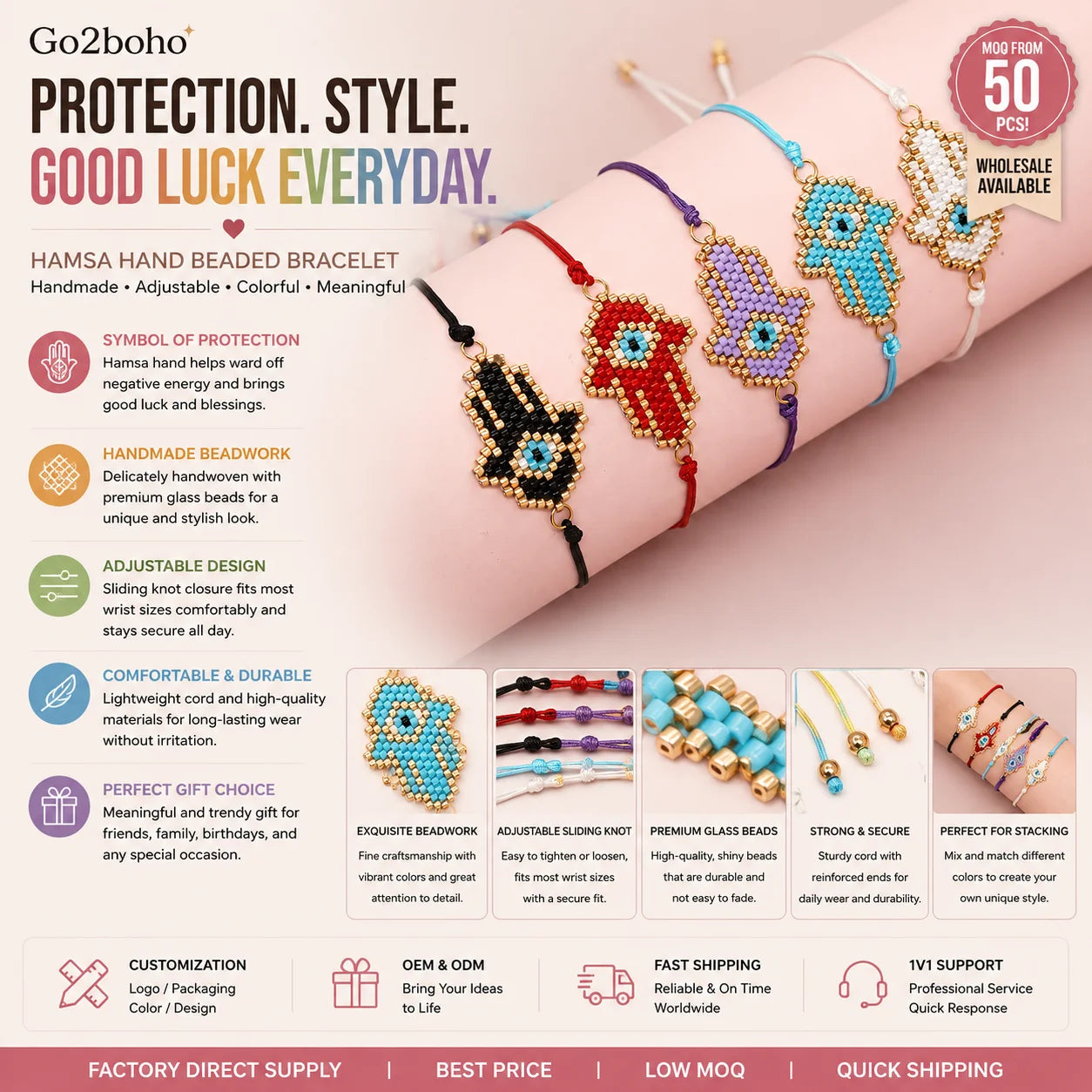 Go2boho Evil Eye Bracelets Handmade Miyuki Tiny Seed Beads Braided Hamsa Hand Chain Party Gifts Bohemian Jewelry for Women Men