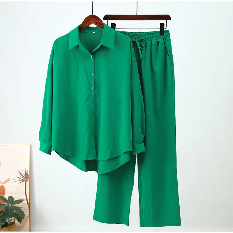 Wholesale 2026 Spring and Autumn Fashion New Loose Elastic Wrinkle Long Sleeve Shirt Wide Leg Pants Casual Women's Set