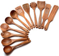 12 Pack Wooden Utensils for Cooking  Wooden Cooking Utensils Natural Teak Wooden Spatulas for Cooking