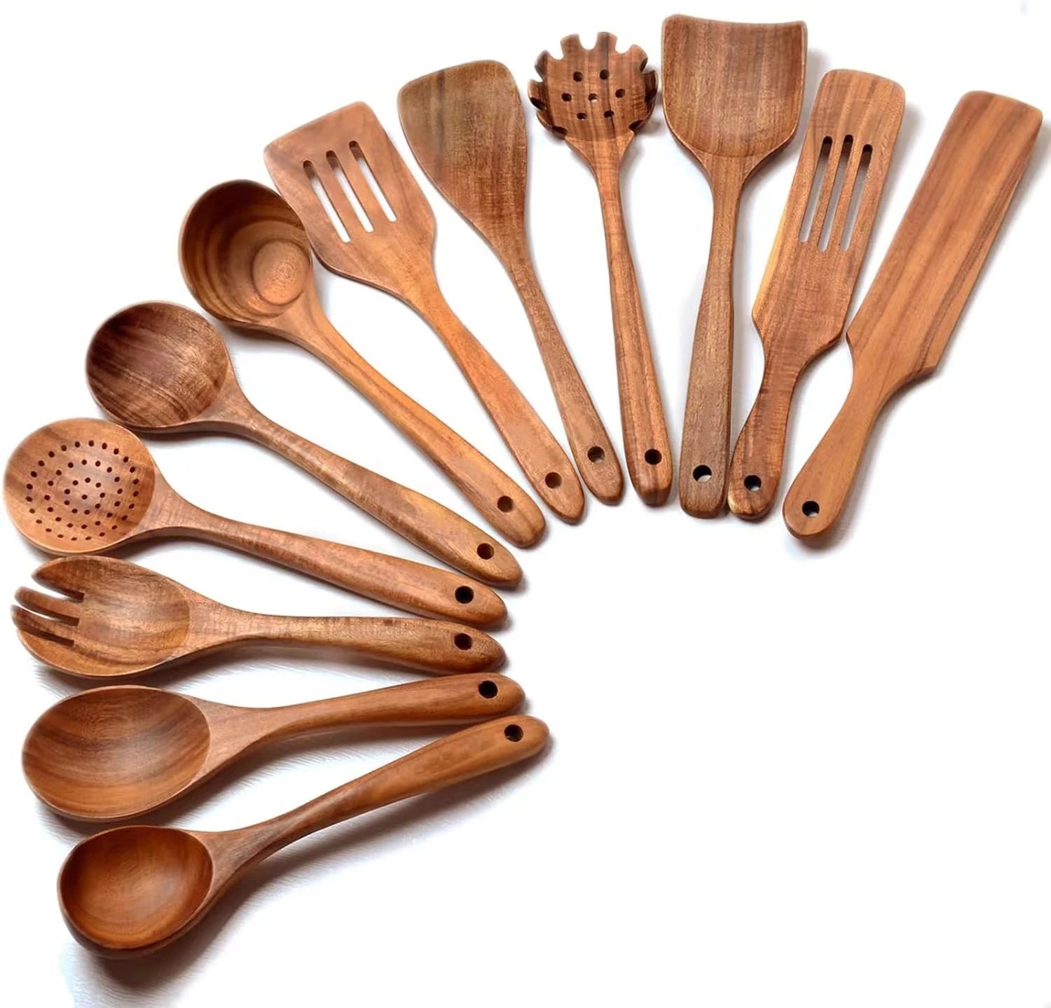 12 Pack Wooden Utensils for Cooking  Wooden Cooking Utensils Natural Teak Wooden Spatulas for Cooking