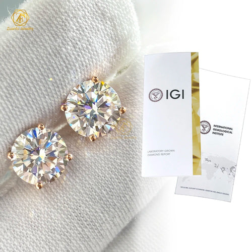 0.5ct 1ct 2ct  D VS IGI Certificate 14K/18K Solid Gold Men Women Lab Diamond Stud Earring