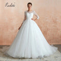 Ruolai 37365 Long Sleeves Lace Scoop Neckline Bridal Gowns Appliqued Long Court Train Wedding Dress Bridal Gowns