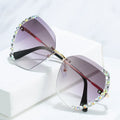 UNOC New Trendy Rimless UV400 Protection Durable PC Sunglasses Diamond-studded Lens Polygonal Design Women's Fashion