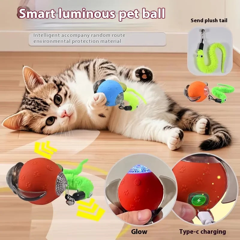 Smart & Cute Firefly-Shaped Cat Toy Type-C Rechargeable Electric Rolling Balls Interactive Pet Interactive & Movement Toys