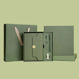 Custom Logo Luxury Corporate Green Hand Gift Set with Thermos Cup Pen USB Flash Drive & Promotional Notebook-Personalization