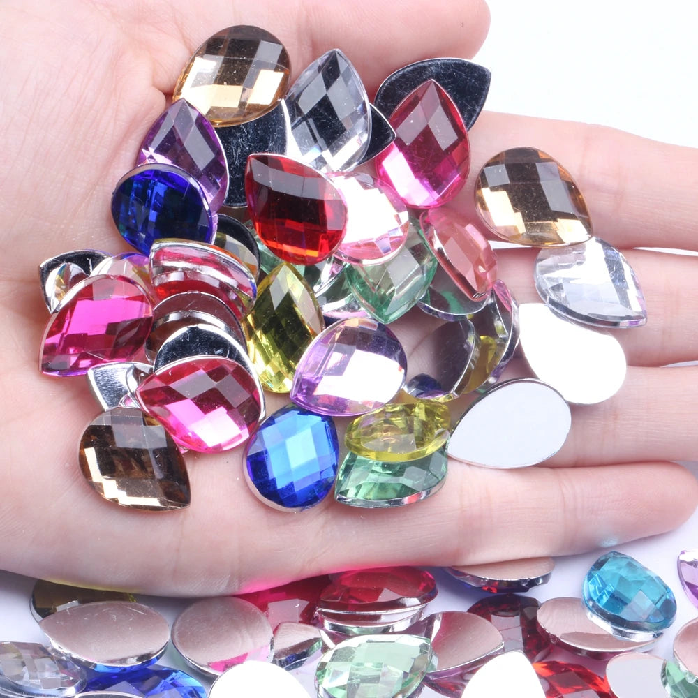 Wholesale 13x18mm 500pcs Acrylic Rhinestones Tear Shape Flat Back Many Colors Glue Nails Art DIY Gemstones for Garment