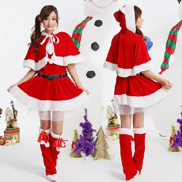 New Design Ladies Red Shawl Christmas Costume Adult Festival Party Santa Claus Suit for Women and Girls