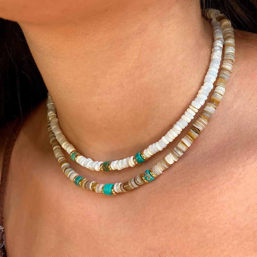 Maiou Boho Handmade Classic Natural Shell Beaded Necklace with 18K Gold Plating for Women & Girls-Gift for Wedding Occasions
