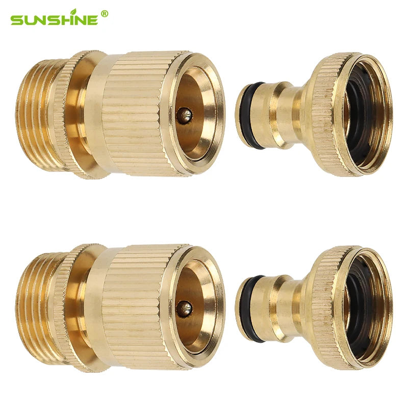 SUNSHINE Garden Hose Quick Connector 3/4 Inch GHT Brass Easy Connect Fitting Male and Female
