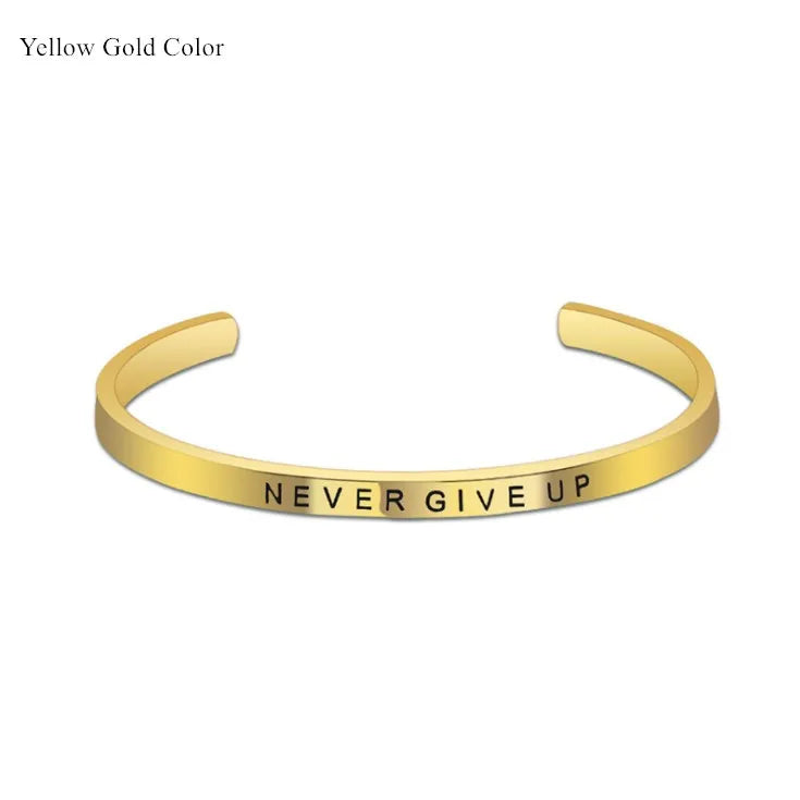 Children's Mework Vintage DIY Engraved Logo Gold Geometric Cuff Bangle Bracelet Never Give Stainless Steel Openable Anniversary