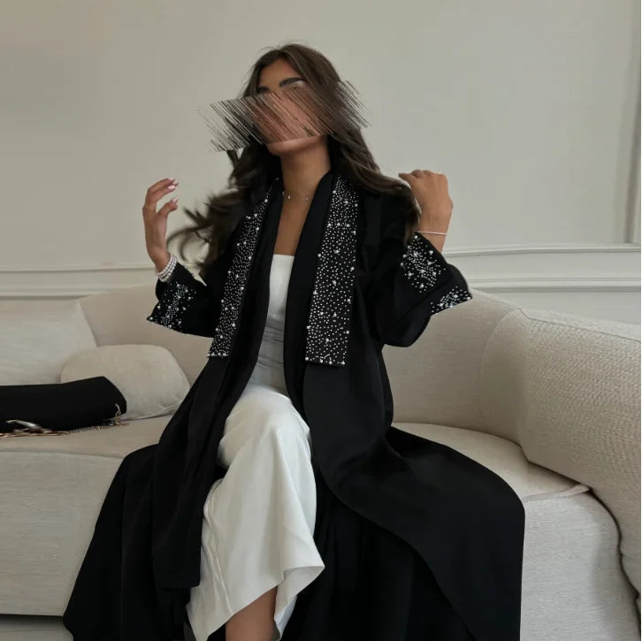 Factory Direct Sale New Arrival Romantic Modest Rhinestones Satin Muslim Wedding Open Abaya Dress for Occasions Party